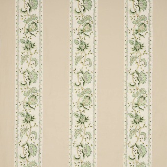 Colefax & Fowler Appleby Green: gestreepte stof met geborduurde bloemenranken