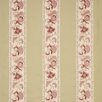 Colefax & Fowler Appleby Red/Green: gestreepte stof met geborduurde bloemenranken