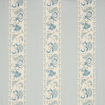 Colefax & Fowler Appleby Aqua: gestreepte stof met geborduurde bloemenranken