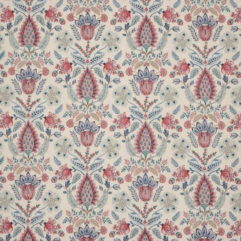 Colefax & Fowler Calcott Pink/Blue: geborduurde stof met bloemen en bladeren