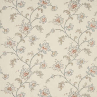 Colefax & Fowler Genevieve Aqua/Beige: geborduurde stof met bloemenranken