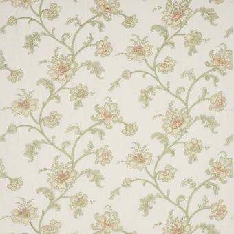 Colefax & Fowler Genevieve Leaf Green: geborduurde stof met bloemenranken