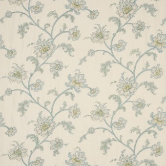 Colefax & Fowler Genevieve Old Blue: geborduurde stof met bloemenranken
