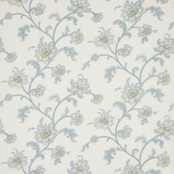 Colefax & Fowler Genevieve Blue: geborduurde stof met bloemenranken