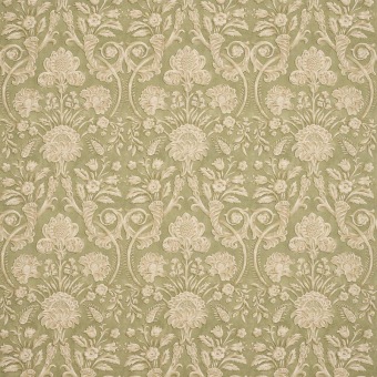 Colefax & Fowler Landor Olive Green: stof met een sierlijk damastpatroon