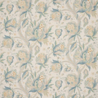 Colefax & Fowler Orlando Aqua: linnen stof met grote bloemen en bladeren