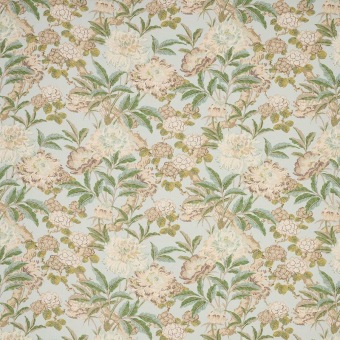 Colefax & Fowler Pendine Aqua: linnen stof met bloemen en bladeren