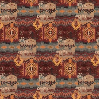 Mulberry Home Heirloom Tapestry Teal/Red FD866.R52 fabric pattern detail