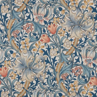 Morris & Co Golden Lily Blue behangpatroon MOW0168-01