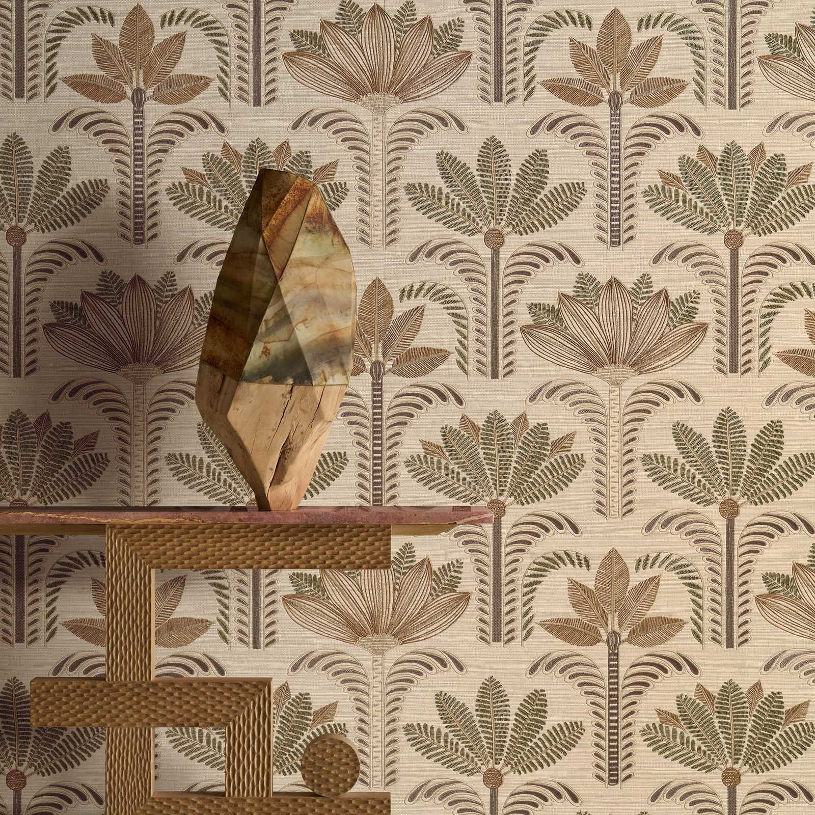 Casamance Racines Dattara 78180100 – detail van het palmmotief