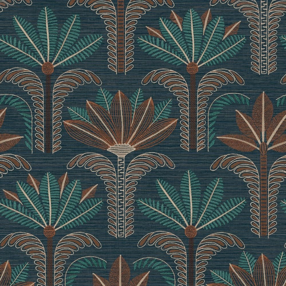 Casamance Racines Dattara 78180304 Marine/Topaze behang wallpaper