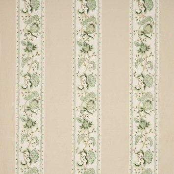 Colefax & Fowler Appleby Green: gestreepte stof met geborduurde bloemenranken