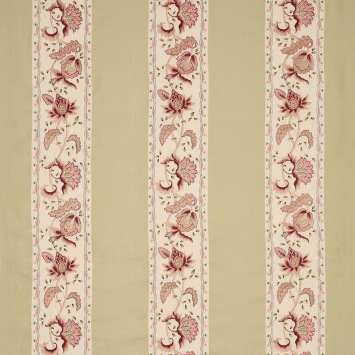Colefax & Fowler Appleby Red/Green: gestreepte stof met geborduurde bloemenranken