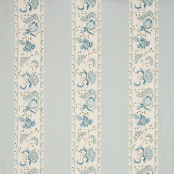 Colefax & Fowler Appleby Aqua: gestreepte stof met geborduurde bloemenranken