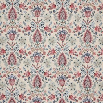 Colefax & Fowler Calcott Pink/Blue: geborduurde stof met bloemen en bladeren