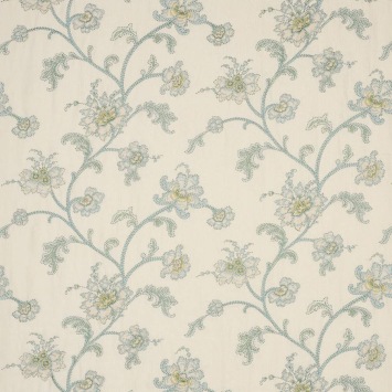 Colefax & Fowler Genevieve Old Blue: geborduurde stof met bloemenranken