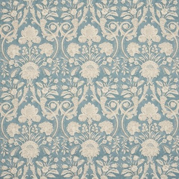 Colefax & Fowler Landor Blue: stof met een sierlijk damastpatroon