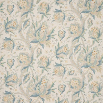Colefax & Fowler Orlando Aqua: linnen stof met grote bloemen en bladeren