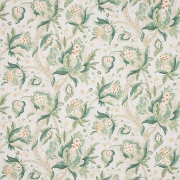 Colefax & Fowler Orlando Green: linnen stof met grote bloemen en bladeren