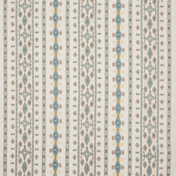 Colefax & Fowler Pembury Old Blue: stof met geometrische geborduurde strepen