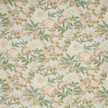 Colefax & Fowler Pendine Aqua: linnen stof met bloemen en bladeren
