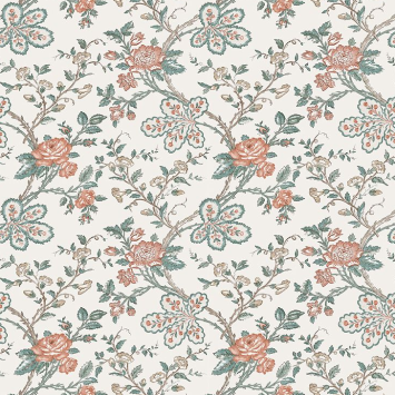 Nina Campbell Dauphine Geneviève Teal / Coral / Ivory NCF4621-01