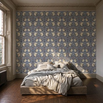 Pimpernel Indigo/Hemp behang in interieur