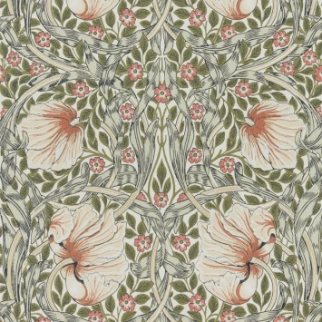 Morris & Co Pimpernel Rose Cockle/Sage behangpatroon MOW0170-03